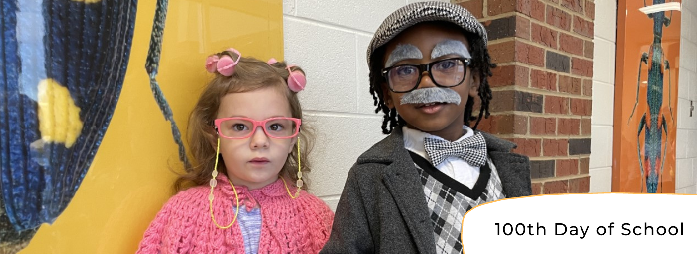 2 students dressed like grandparents on the 100th Day of School